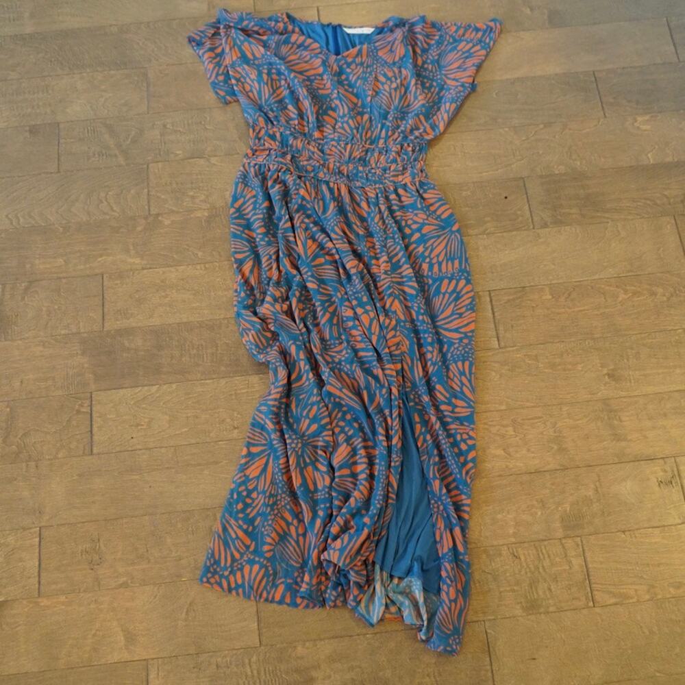 Wayward Fancies Short Sleeve Midi Pullover Dress Teal/Orange Womens Size L